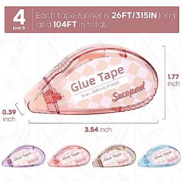Secopad Scrapbook Tape, Double Sided Tape Roller for Crafts, Adhesive Glue Runner Scrapbooking Supplies Journaling School Office Supplies for Kids and Adults, 0.3IN x 26FT