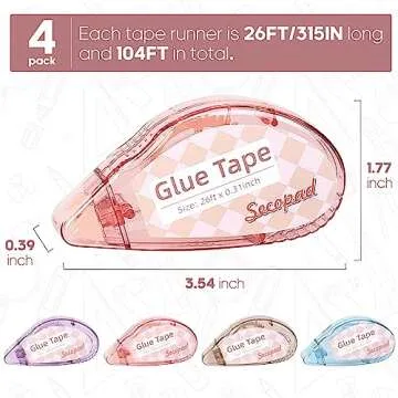 Secopad Scrapbook Tape, Double Sided Tape Roller for Crafts, Adhesive Glue Runner Scrapbooking Supplies Journaling School Office Supplies for Kids and Adults, 0.3IN x 26FT