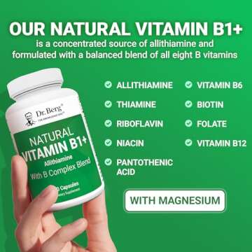 Dr. Berg Natural Vitamin B1 B6 B12 Complex - Allithiamine Vitamin B1 Supplement with 8 Essential Vitamin B Complex for Men & Women Including Thiamin, Niacin, Folate, Magnesium & More - 60 Capsules