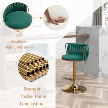 Stylish Riknuxi Velvet Bar Stools Set for Kitchen & Bar