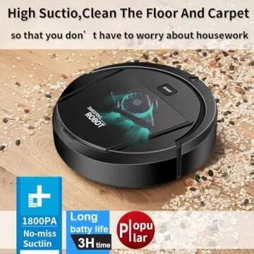Sweeping Robot, Cleans Hard Floors to Medium Pipe Carpets, Super Strong Sution, Ultra Slim Quiet, Robot Vacuum Cleaner, Integral Memory Multiple Cleaning Modes Vacuum Best for Pet Hairs Black Pro
