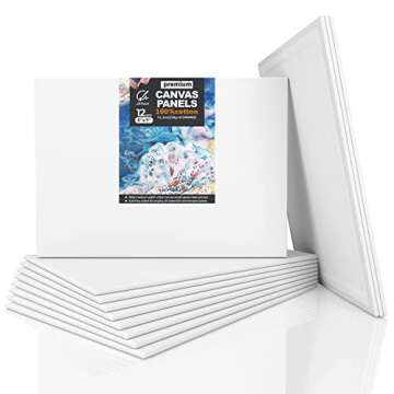 ARTSANI Canvases for Painting 5x7 Inch, 100% Cotton 12.3 oz Triple Primed Flat Canvas Panels, Acid-Free Blank Canvas Paint Canvas Boards for Acrylic Oil Watercolor Gouache Painting - Value Pack of 12