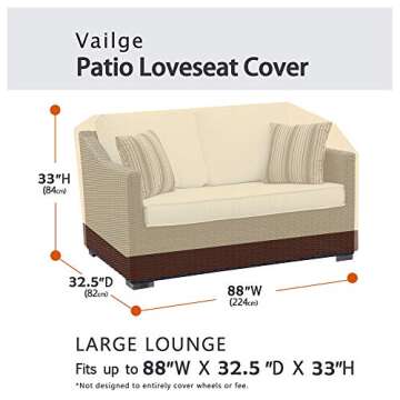 VAILGE Heavy Duty Patio Sofa Cover, 100% Waterproof Outdoor Sofa Cover, Large Lawn Patio Furniture C...
