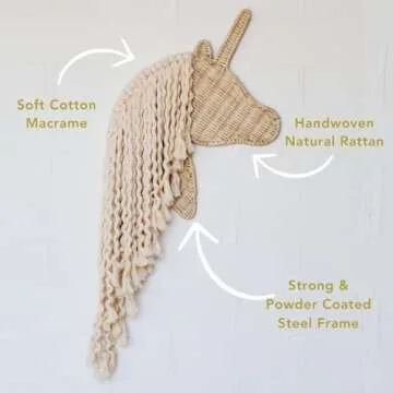 BEBE BASK Unicorn Boho Handmade Rattan Macrame Hair Bow Holder and Organizer for Girls