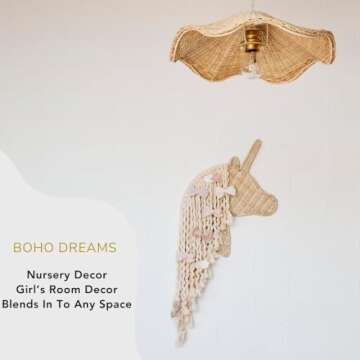 BEBE BASK Unicorn Boho Handmade Rattan Macrame Hair Bow Holder and Organizer for Girls