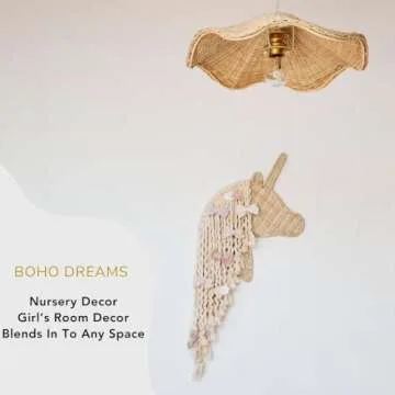 BEBE BASK Unicorn Boho Handmade Rattan Macrame Hair Bow Holder and Organizer for Girls