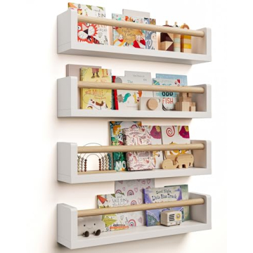 Seocry Nursery Book Shelves, Set of 4 - Kids Wall Bookshelf, Floating Book Shelf for Kids Room, Baby...