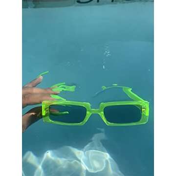 Trendy Rectangle Sunglasses with UV400 Protection in Neon Green