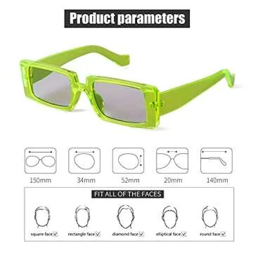 Trendy Rectangle Sunglasses with UV400 Protection in Neon Green