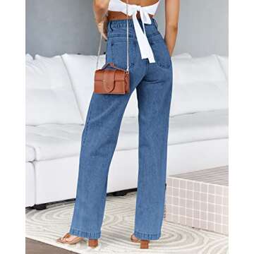 PLNOTME Women's High Waisted Jeans Boyfriend Baggy Straight Leg Casual Denim Pants