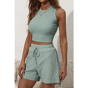 KDF Two Piece Lounge Sets for Women - Sleeveless Crop Top