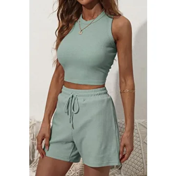 KDF Two Piece Lounge Sets for Women - Sleeveless Crop Top
