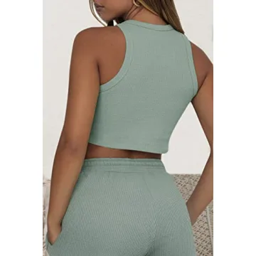 KDF Two Piece Lounge Sets for Women - Sleeveless Crop Top