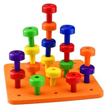 Play Brainy Peg Learning Toy Set – Exciting Montessori Style Colorful Stacking Board Toy for Toddlers & Preschoolers – Perfect for Color Recognition & Matching (30 Pegs)