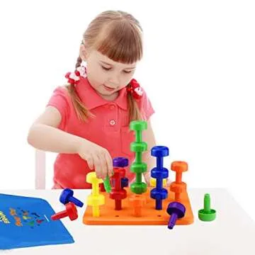 Play Brainy Peg Learning Toy Set – Exciting Montessori Style Colorful Stacking Board Toy for Toddlers & Preschoolers – Perfect for Color Recognition & Matching (30 Pegs)