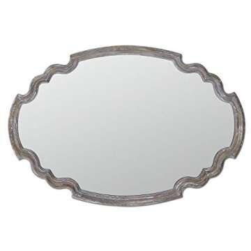 Diva At Home 34.75" Ludwig Sculpted Vanity Mirror with Gray Washed Aged Wooden Frame