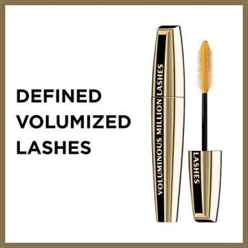 L’Oreal Paris Makeup Voluminous Million Lashes Mascara, Volumizing, Defining, Smudge-Proof, Clump-Free Lengthening, Collagen Infused Eye Makeup, Amplifying Mascara Brush, Blackest Black, O.3 Fl Oz