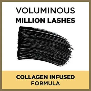L’Oreal Paris Makeup Voluminous Million Lashes Mascara, Volumizing, Defining, Smudge-Proof, Clump-Free Lengthening, Collagen Infused Eye Makeup, Amplifying Mascara Brush, Blackest Black, O.3 Fl Oz
