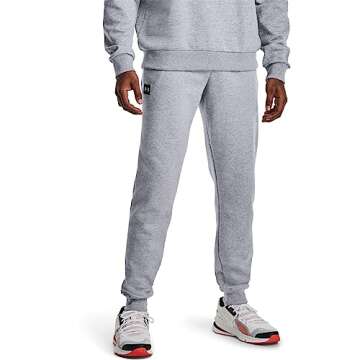Under Armour Mens Rival Fleece Joggers , Mod Gray Light Heather (011)/Onyx White , Large