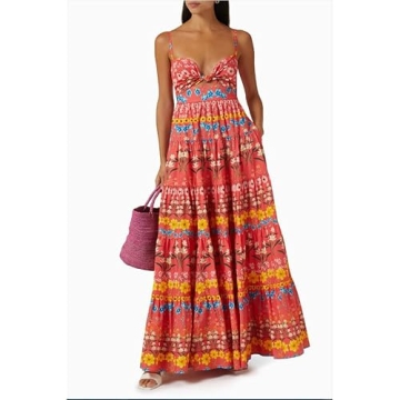 Women Y2k Boho Maxi Dress Vintage Floral Tie Shoulder Strap Sleeveless A Line Long Dress Summer Beach Flowy Dresses