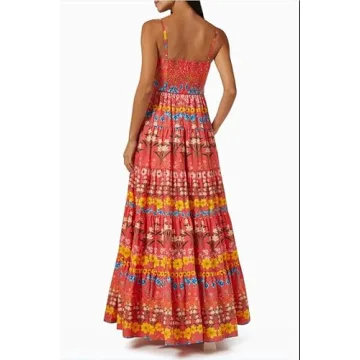 Women Y2k Boho Maxi Dress Vintage Floral Tie Shoulder Strap Sleeveless A Line Long Dress Summer Beach Flowy Dresses