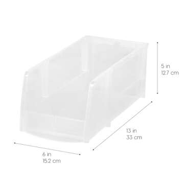 IRIS USA Clear Plastic Stackable Storage Bins, Large- 8 Pack, Open Front Fridge Pantry Kitchen Close...