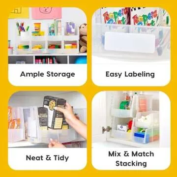 IRIS USA Clear Plastic Stackable Storage Bins, Large- 8 Pack, Open Front Fridge Pantry Kitchen Closet Cabinet Bathroom Organizer Basket for Organizing Snack, Cans, Office Supplies, and Coffee Pods