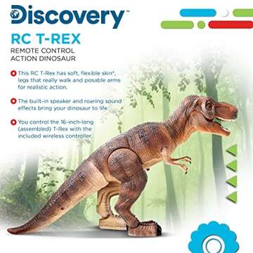 Discovery Kids Remote Control RC T Rex Dinosaur Electronic Toy Action Figure Moving & Walking Robot w/Roaring Sounds & Chomping Mouth, Realistic Plastic Model, Boys & Girls 6 Years Old+