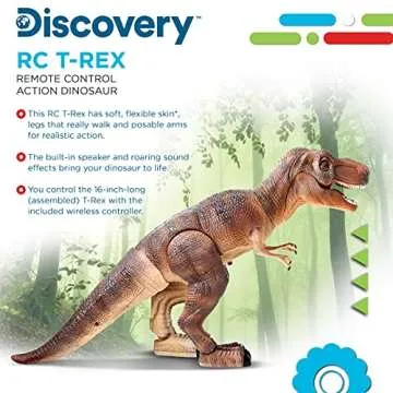 Discovery Kids Remote Control RC T Rex Dinosaur Electronic Toy Action Figure Moving & Walking Robot w/Roaring Sounds & Chomping Mouth, Realistic Plastic Model, Boys & Girls 6 Years Old+