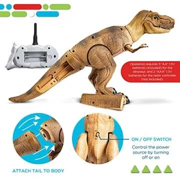Discovery Kids Remote Control RC T Rex Dinosaur Electronic Toy Action Figure Moving & Walking Robot w/Roaring Sounds & Chomping Mouth, Realistic Plastic Model, Boys & Girls 6 Years Old+