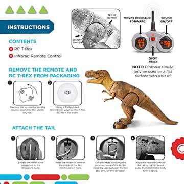 Discovery Kids Remote Control RC T Rex Dinosaur Electronic Toy Action Figure Moving & Walking Robot w/Roaring Sounds & Chomping Mouth, Realistic Plastic Model, Boys & Girls 6 Years Old+