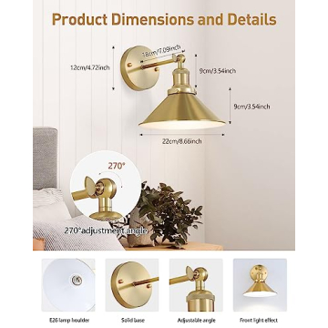 Bailoch Gold Vintage Wireless Battery Wall Sconces Set of 2