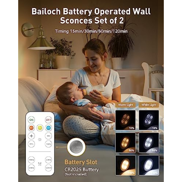 Bailoch Gold Vintage Wireless Battery Wall Sconces Set of 2