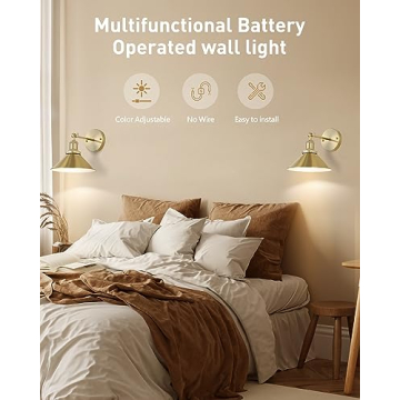 Bailoch Gold Vintage Wireless Battery Wall Sconces Set of 2