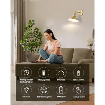 Bailoch Gold Vintage Wireless Battery Wall Sconces Set of 2