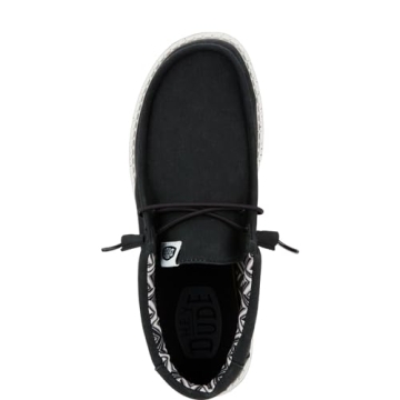 HEYDUDE Men's Wally Stretch Canvas Black/White Size 7 | Comfortable & Ultralight Slip-on Loafers