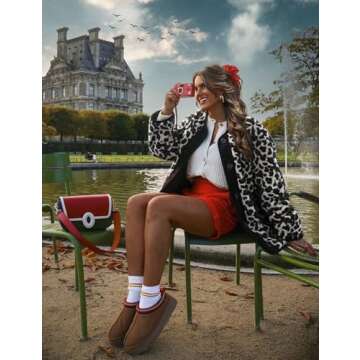 Flygo Women's Leopard Fuzzy Sherpa Fleece Jacket Casual Corduroy Patchwork Long Sleeve Button Down Coat Outerwear with Pocket(BeigeGrey-S)