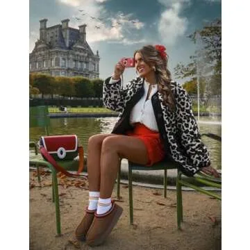 Flygo Women's Leopard Fuzzy Sherpa Fleece Jacket Casual Corduroy Patchwork Long Sleeve Button Down Coat Outerwear with Pocket(BeigeGrey-S)