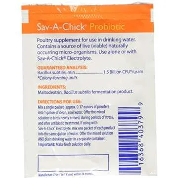 Sav-A-Chick Electrolyte & Vitamin Supplement (3-0.2 oz Packets) Bundled with Sav-A-Chick Probiotic Digestive Supplement for Poultry (3-0.2 oz Packets) - Six 0.2 oz Packets Total