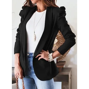 KIRUNDO Women's Casual Puff Sleeve Blazer for Office