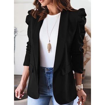 KIRUNDO Women's Casual Puff Sleeve Blazer for Office