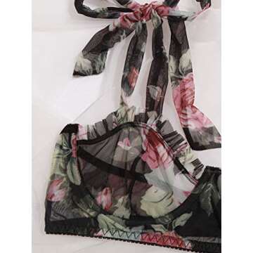 WDIRARA Women's Two Piece Floral Sheer Lace Lingerie Set Underwear Bra and Panty Set Multicolored a S