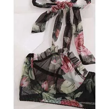 WDIRARA Women's Two Piece Floral Sheer Lace Lingerie Set Underwear Bra and Panty Set Multicolored a S