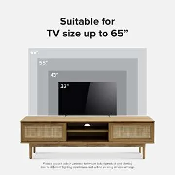 mopio Haylee TV Stand, Modern Farmhouse Television Stand for 55/60/65 inch TV, Natural Rattan Boho Entertainment Center with Storage, Media Console Credenza Table for Living Room, Bedroom (Oak 59")