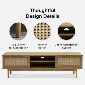 mopio Haylee TV Stand, Modern Farmhouse Television Stand for 55/60/65 inch TV, Natural Rattan Boho Entertainment Center with Storage, Media Console Credenza Table for Living Room, Bedroom (Oak 59")