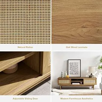 mopio Haylee TV Stand, Modern Farmhouse Television Stand for 55/60/65 inch TV, Natural Rattan Boho Entertainment Center with Storage, Media Console Credenza Table for Living Room, Bedroom (Oak 59")