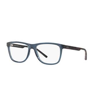 A|X ARMANI EXCHANGE Men's AX3048F Low Bridge Fit Rectangular Prescription Eyeglass Frames, Transparent Blue Dress/Demo Lens, 56 mm