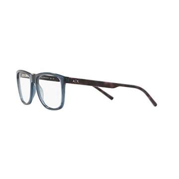 A|X ARMANI EXCHANGE Men's AX3048F Low Bridge Fit Rectangular Prescription Eyeglass Frames, Transparent Blue Dress/Demo Lens, 56 mm