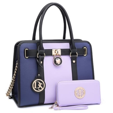 Elegant Dasein Two Tone Vegan Leather Satchel Handbag with Wallet for Women