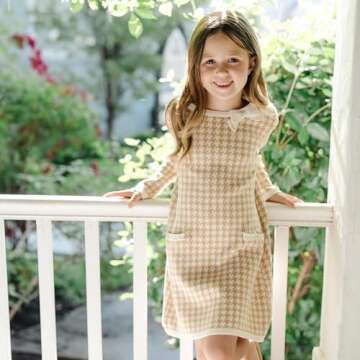 Hope & Henry Girls' Long Sleeve Bow Detail Sweater Dress Antique White